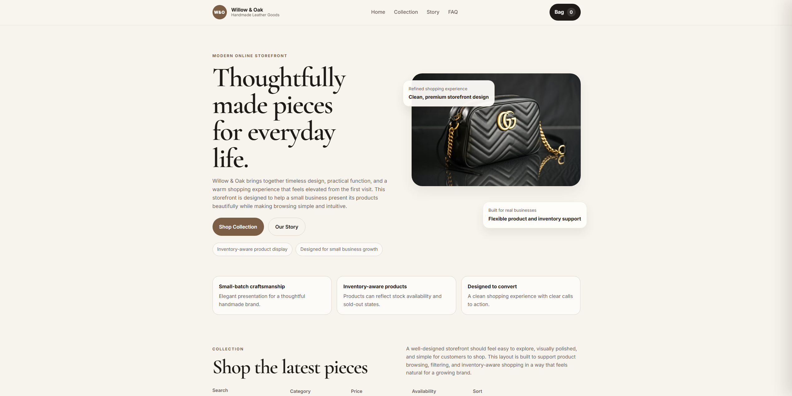 Willow and Oak small business website design concept by KT Web Studio